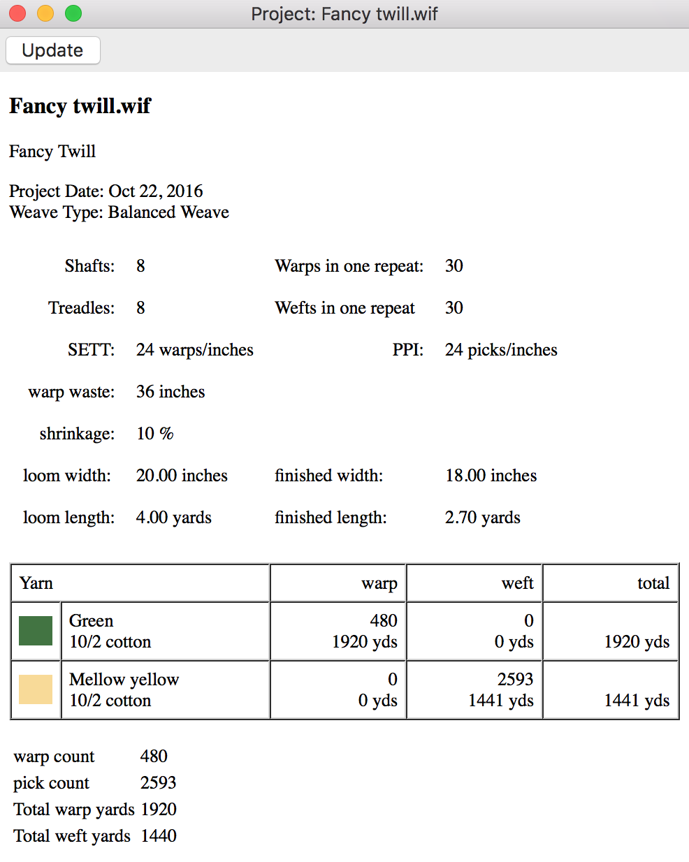 Project Calculations Screen